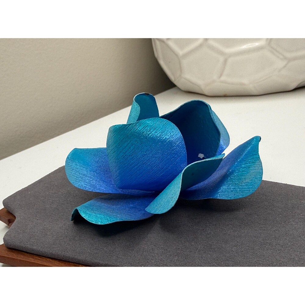 Vintage Sculptural Blue Ombre Metal Flower Statement Brooch Large Floral Pin - Picture 4 of 11